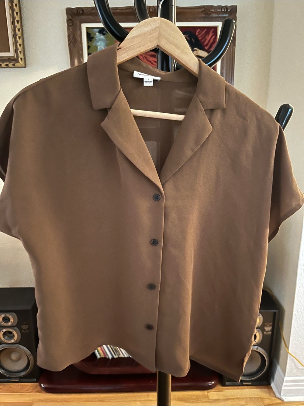 Frank & Oak Brown Short-Sleeve Button-Down Shirt